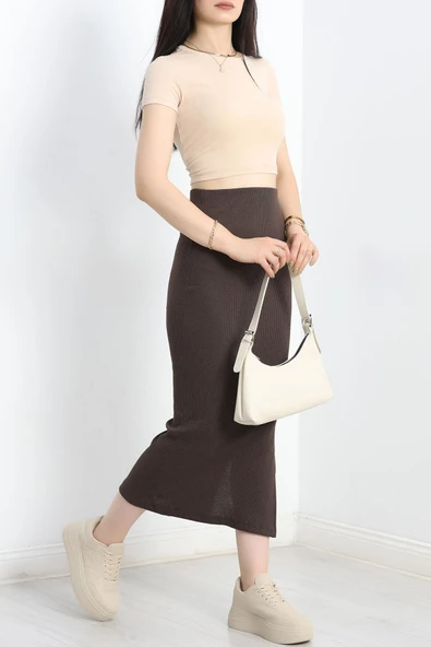 Kaşkorse Yırtmaçlı Etek Acıkahve - Resim 2