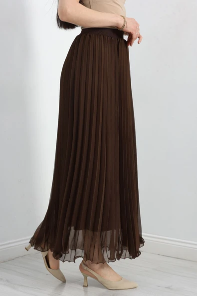 Etek Ucu Misinalı Şifon Etek Kahve - Resim 3