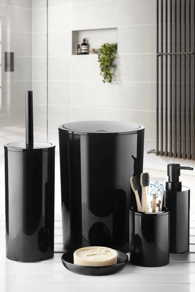 Flores 5 Parça Banyo Seti Siyah ürün görseli 1