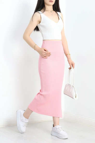 Kaşkorse Yırtmaçlı Etek Pembe - Resim 4