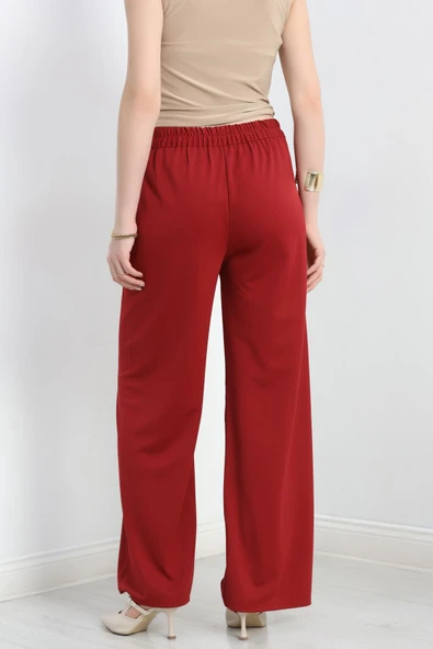 Krep Palazzo Pantolon Bordo - Resim 6