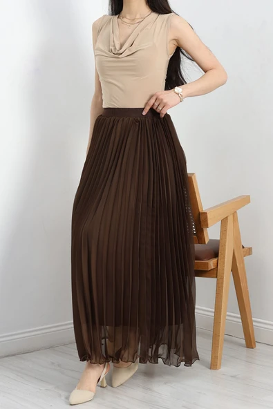 Etek Ucu Misinalı Şifon Etek Kahve - Resim 4