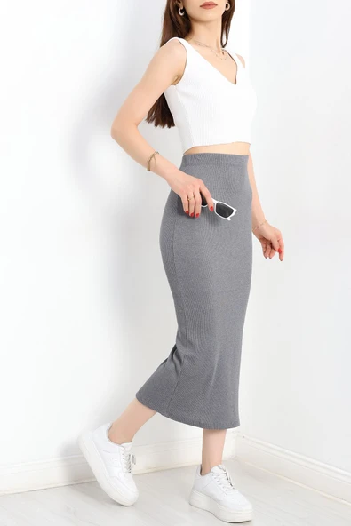 Kaşkorse Yırtmaçlı Etek Gri - Resim 2