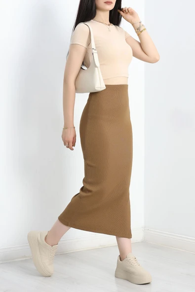 Kaşkorse Yırtmaçlı Etek Camel - Resim 2