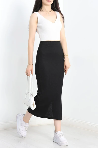 Kaşkorse Yırtmaçlı Etek Siyah - Resim 4