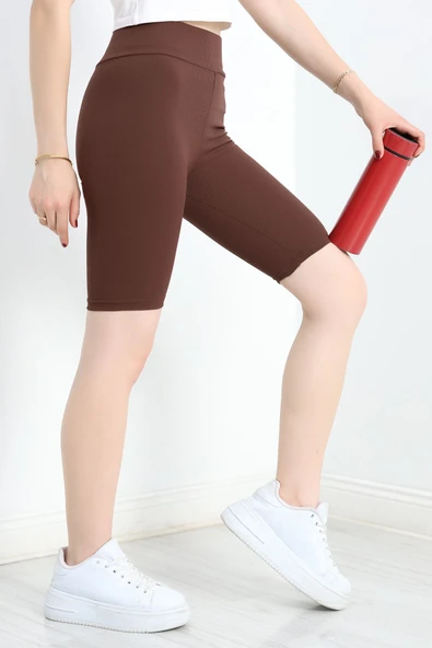 Fitilli Toparlayıcı Biker Tayt Kahve - Resim 5