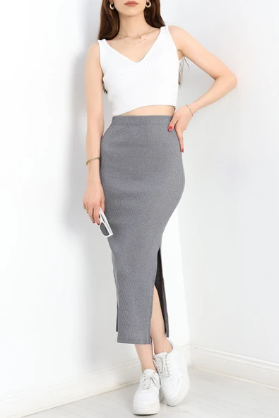 Kaşkorse Yırtmaçlı Etek Gri - Resim 4