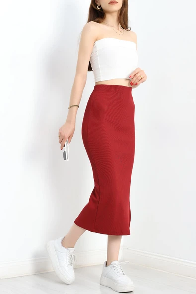 Kaşkorse Yırtmaçlı Etek Bordo - Resim 2