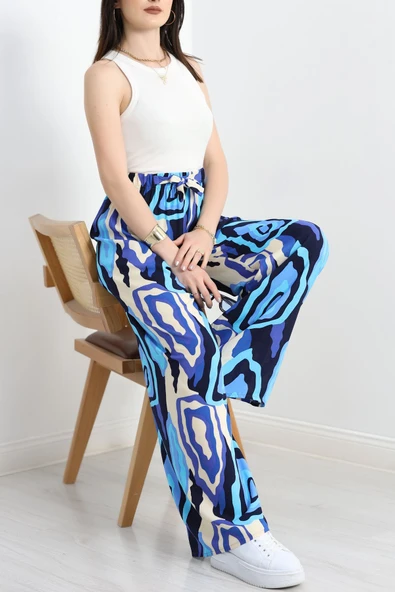 Desenli Dokuma Pantolon Mavisarı - Resim 3