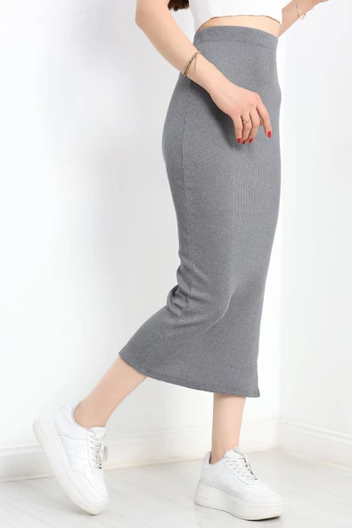 Kaşkorse Yırtmaçlı Etek Gri - Resim 5