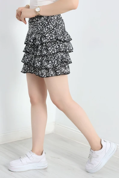 Desenli Kat Kat Mini Etek Siyahbeyaz - Resim 5