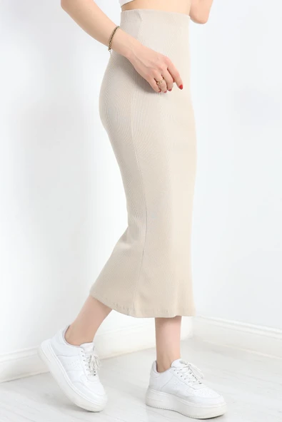 Kaşkorse Yırtmaçlı Etek Vizon - Resim 5