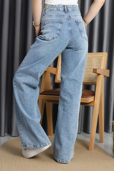 Wide Leg Kot Pantolon Mavi - Resim 6