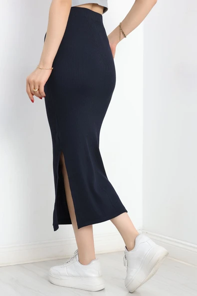 Kaşkorse Yırtmaçlı Etek Lacivert - Resim 6
