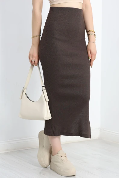 Kaşkorse Yırtmaçlı Etek Acıkahve - Resim 3