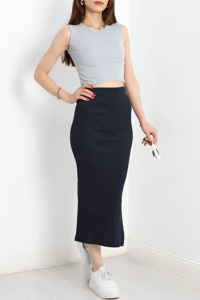 Kaşkorse Yırtmaçlı Etek Lacivert - Resim 4