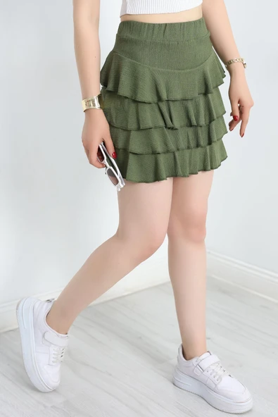 Kat Kat Bürümcük Mini Etek Haki - Resim 5