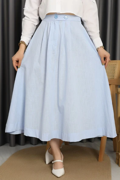 Flam Keten Düğmeli Etek Mavi ürün görseli 1