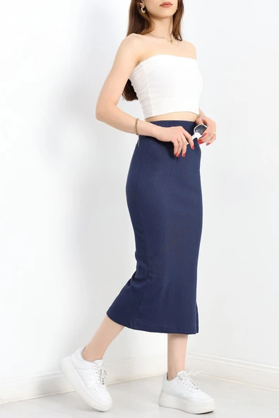 Kaşkorse Yırtmaçlı Etek Lacivert1 - Resim 2