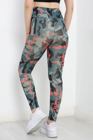 Desenli Dijital Baskı Tayt Petrol - Resim 6