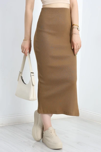 Kaşkorse Yırtmaçlı Etek Camel - Resim 3