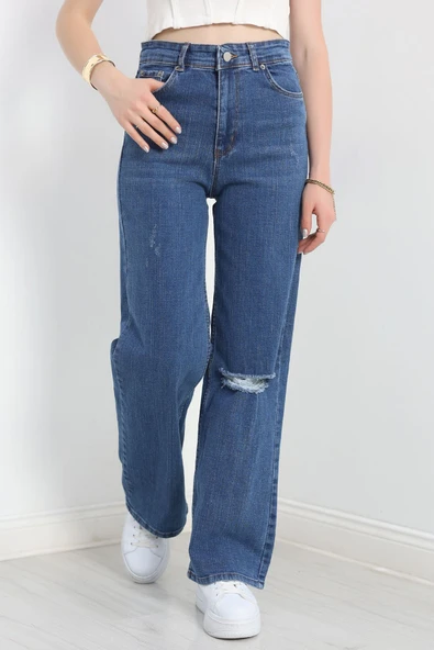 Lazer Kesim Palazzo Kot Pantolon Mavi1 - Resim 3