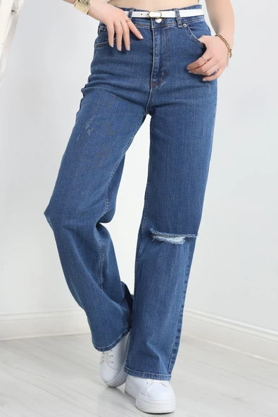 Lazer Kesim Palazzo Kot Pantolon Mavi1 ürün görseli 1