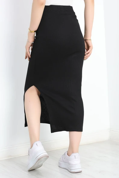 Kaşkorse Yırtmaçlı Etek Siyah - Resim 6