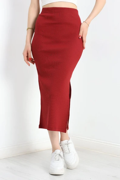 Kaşkorse Yırtmaçlı Etek Bordo ürün görseli