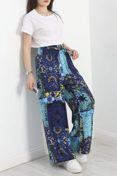 Desenli Dokuma Pantolon Mavisaks - Resim 3