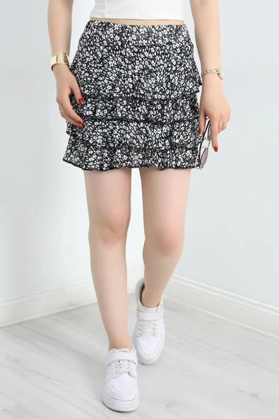 Desenli Kat Kat Mini Etek Siyahbeyaz - Resim 3
