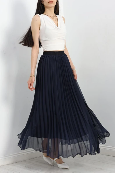 Etek Ucu Misinalı Şifon Etek Lacivert ürün görseli