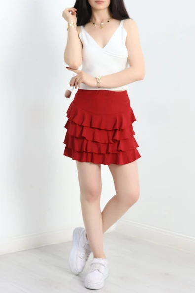 Kat Kat Bürümcük Mini Etek Bordo - Resim 2