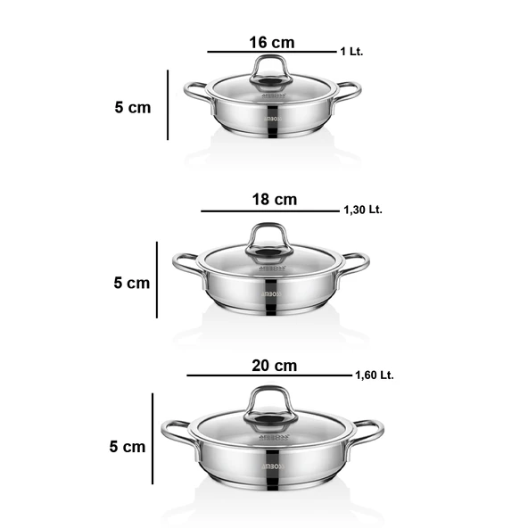Saphire 6 Parça Paslanmaz Çelik Cam Kapaklı Sahan Seti - Resim 5
