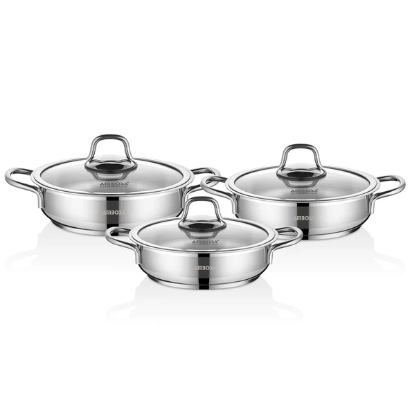 Saphire 6 Parça Paslanmaz Çelik Cam Kapaklı Sahan Seti - Resim 2