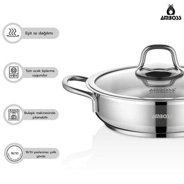 Saphire 6 Parça Paslanmaz Çelik Cam Kapaklı Sahan Seti - Resim 3