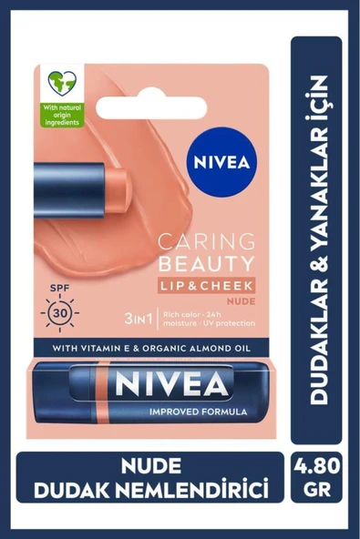 NIVEA Renkli Dudak Bakım Kremi,nude,4,8gr,nemlendirme,spf30,doğal Yağlar,e Vitamini,dudak Ve Yanaklar Için