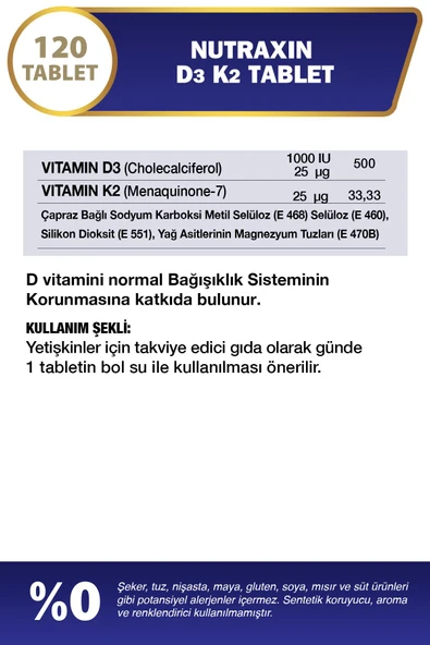 Nutraxin Vitamin D3 K2 Vitamin D Ve K Içeren Takviye Edici Gıda 120 Tablet - 2