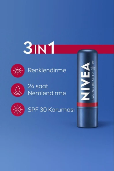 NIVEA Renkli Dudak Bakım Kremi,kırmızı,4,8gr,nemlendirme,spf30,doğal Yağlar,e Vitamini,dudak Ve Yanak Için - 2