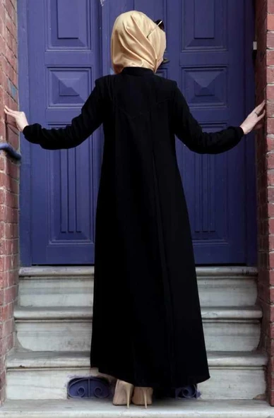 Medine İpeği Tesettür Pile Detaylı Ferace MDC-0165 Siyah - 5