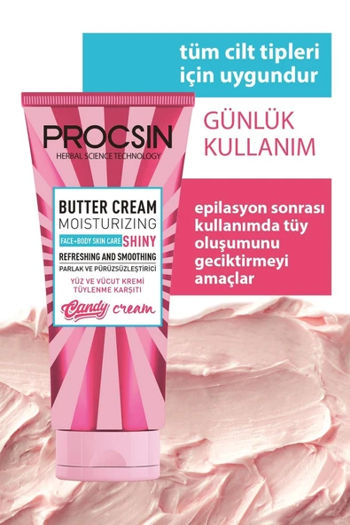 PROCSİN BUTTER CREAM TÜY AZALTICI VE PÜRÜZSÜZLÜK EFEKTİ VEREN GÜNLÜK NEMLENDİRİCİ 175 ML - 4