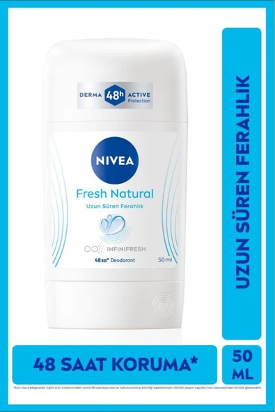 NIVEA Kadın Stick Deodorant Fresh Natural 50ml, Ter Kokusuna Karşı 48 Saat Koruma, Uzun Süren Ferahlık