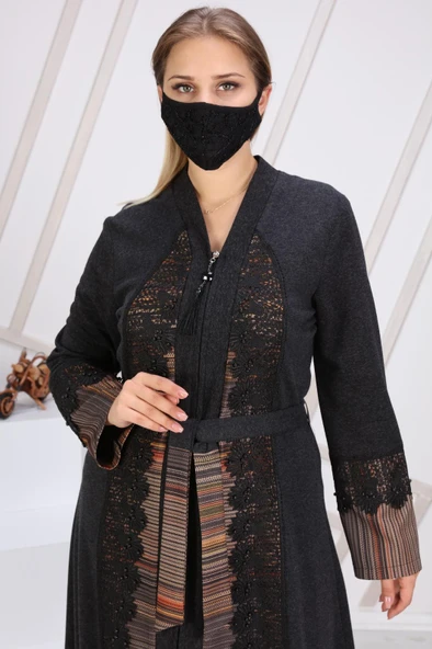 Lazer İşlemeli Küpür Ferace 7118 Siyah - 3