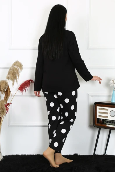 Moda Çizgi Kadın Büyük Beden Penye Uzun Kol Pijama Takım 202215 - 3
