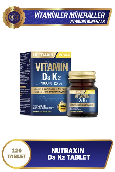 Nutraxin Vitamin D3 K2 Vitamin D Ve K Içeren Takviye Edici Gıda 120 Tablet