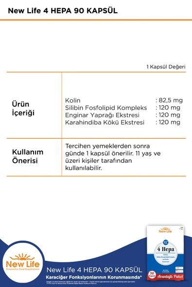 New Life 4 Hepa 90 Yumuşak Kapsül - Silibin Fosfolipid - Kolin - Enginar Yaprağı ve Karahindiba Kök Ekstresi - Resim 2