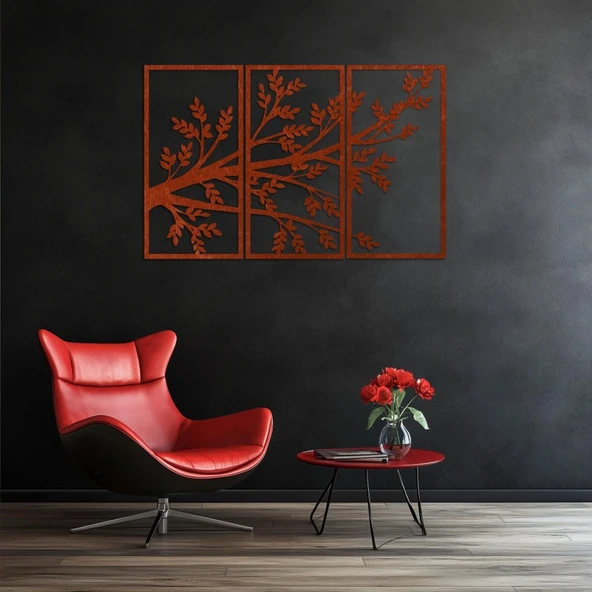 Kırmızı 3lu Ağaç dekoratif dekor tablo ürün görseli