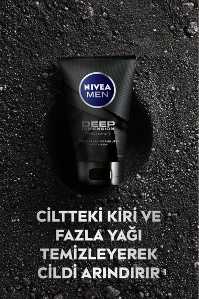 NIVEA MEN Erkek Yüz ve Sakal Temizleme Jeli Deep Dimension 100ml, Cilt Arındırıcı, Aktif Karbon - 2