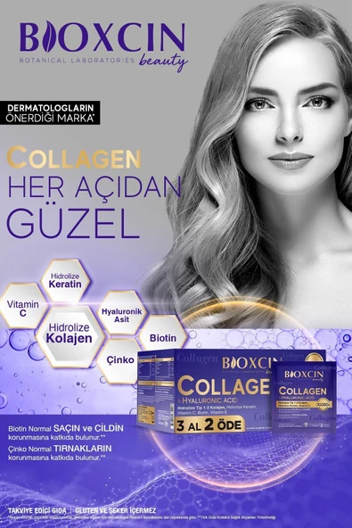 Bioxcin Beauty Collagen Toz Saşe 10.000 Mg 3 Al 2 Öde Tip 1 - Tip 3 Hidrolize Kolajen - Keratin - Resim 2