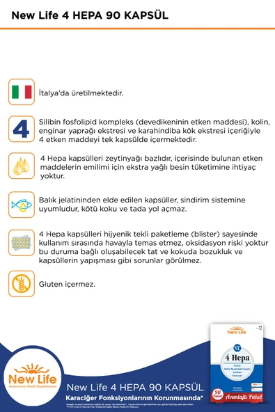 New Life 4 Hepa 90 Yumuşak Kapsül - Silibin Fosfolipid - Kolin - Enginar Yaprağı ve Karahindiba Kök Ekstresi - Resim 3